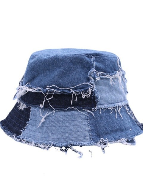 Stingy Brim Hats Joskaa Unique Beggar Y2K Denim Patchwork Fisherman Hat 2023 Fashion Holiday Casual Contrast Color Street Bucket Hats Summer 230411