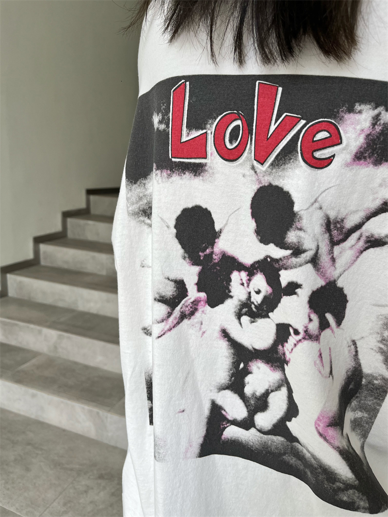 Mens TShirts A letter from Saint Michel Love Ti Cupid printed with old short sleeve American style loose casual street Tshirt for men 230410