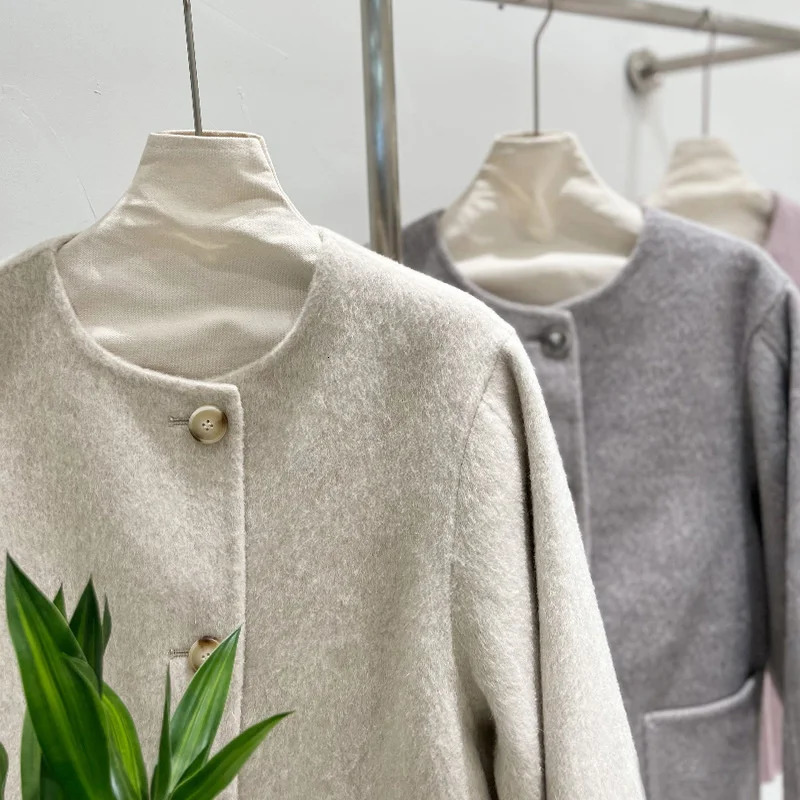 Women's Wool Blends Autumn and Winter Temperament Korean Handmade Coat Short Loose Double sided Silk Women 231110