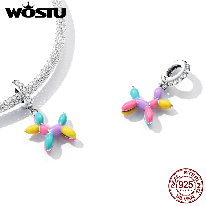 Charms WOSTU 925 Sterling Silver Pet Charms Balloon Dog Pendant Animal Beads For Women Fit Original Bracelets Necklace Jewelry Making 230411