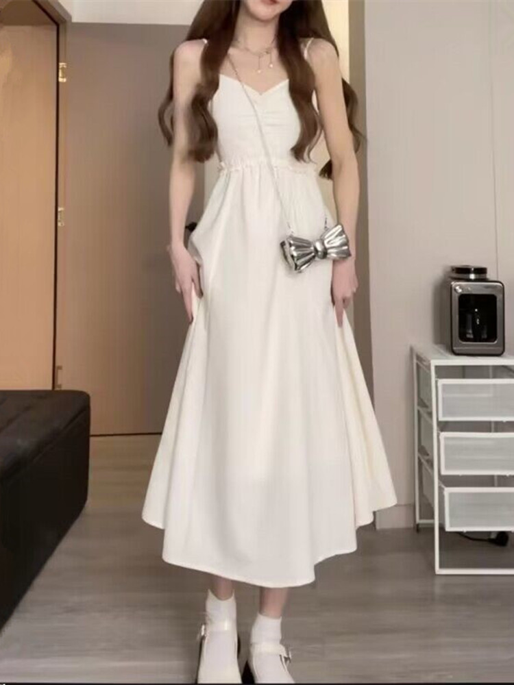 Elegant spring and summer new white women's casual dress sleeveless dress high waist new fashion temperament long suspender dress /S
Elegant spring and summer new white women's casual dress sleeveless dress high waist new fashion temperament long suspender dress /S