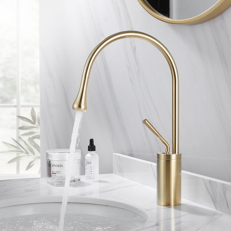 Bathroom Sink Faucets Brass Brushed ly Drop Style Basin Faucet Cold Mixer Tap 360 Swivel Waterfall Art Crane 9008W 230410