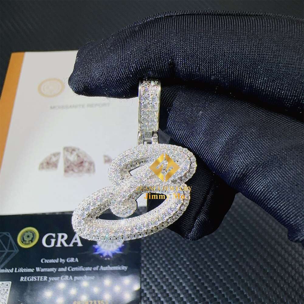 GRA Certificates Hip Hop Iced Out Fire Jewelry Sterg Sier VVS1 Moissanite Initial B Letter Pendant