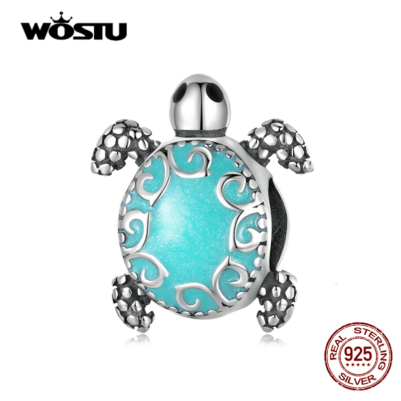 Charms WOSTU 100% 925 Sterling Silver Longevity Sea Turtle Charm Bead Fit Original DIY Bracelets Bangle Fine Birthday Jewelry Present 230411
