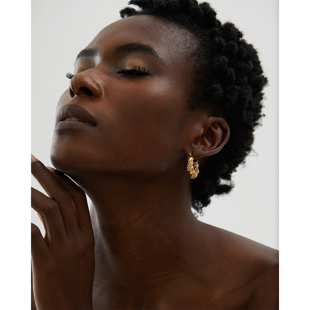 Hoop Huggie Yhpup Gorgeous Twisted Cubic Zirconia Stainless Steel Hoop Earrings Gold Color Stylish Trendy Charm Micro Zircon Jewelry Women 230411