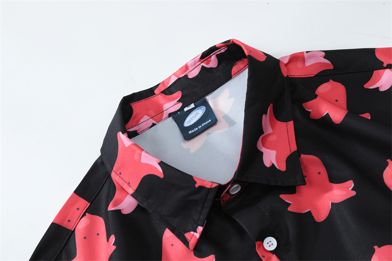 Men's Casual Shirts Hong Kong Style Vintage Bell Flower Full Print Short Sleeve Shirt Men and Women for Hip Hop 230410