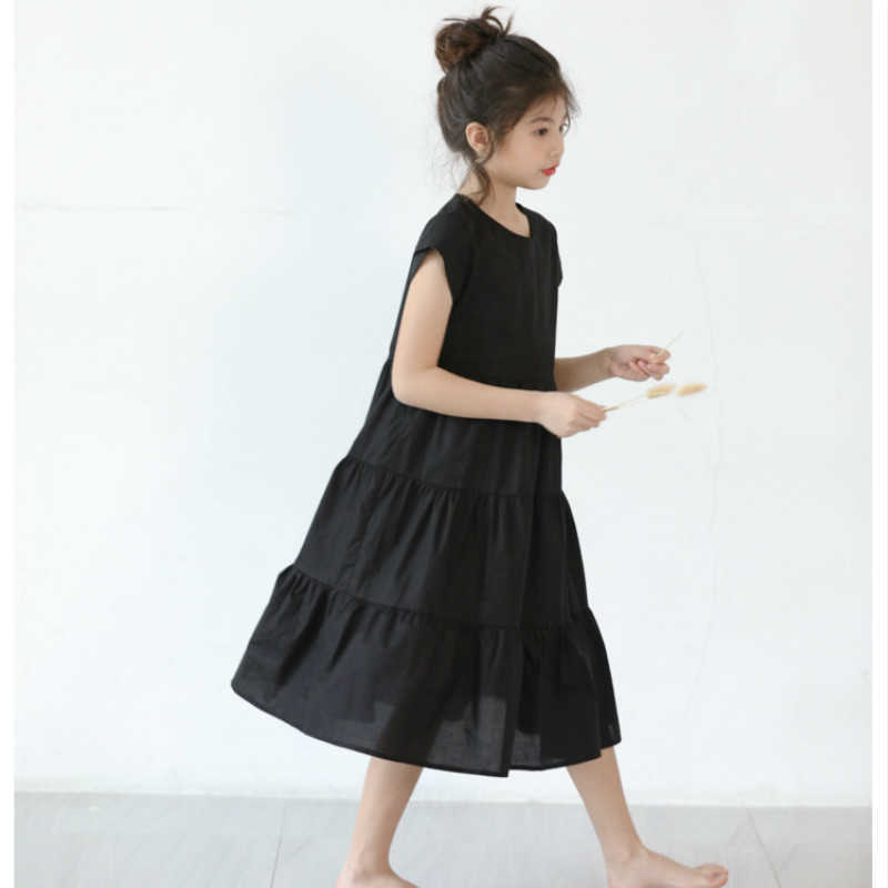 Girl's Dresses 2021 Summer Teenager Girls Loose Leisure Dress Kids Girls Cotton Elegant Dresses Long Style Children New Dresses Brief #8845 AA230