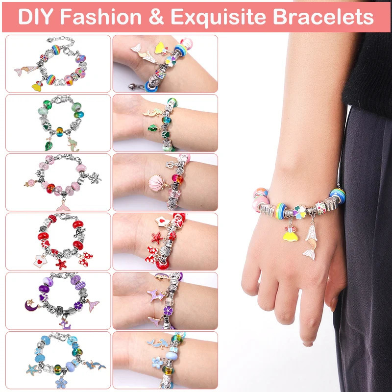 Acrylic Plastic Lucite DIY Bracelet Making Kit Jewelry Accessories with Beads Pendant Charms Bracelets and Necklace String for Girls 231110