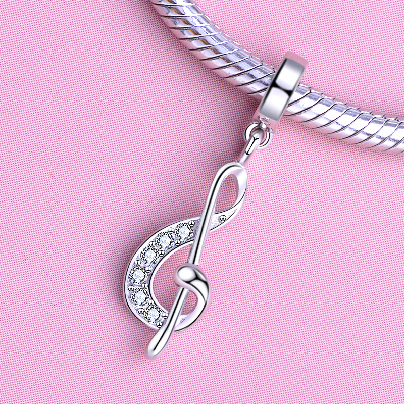 Charms Xiaojing 925 Sterling Silver Musical Note Pendant Beads Zircon Charms Fit European Bracelet Jewelry for Women Musician Gift 230411