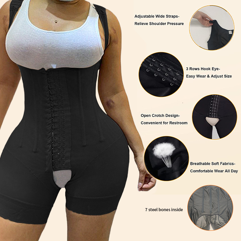 Waist Tummy Shaper Fajas Colombianas Reductoras Shapewear Bodysuit Hook Eye Closure Tummy Control Adjustable Crotch Open Bust Gaine Amincissante 23041