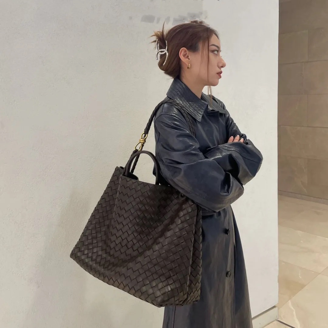Andiamo handbag luxury designer bag chocolate brown nappa weaving drawstring large Crossbody bag 10A top quality Soft sheepskin Work intrecciato tote bag