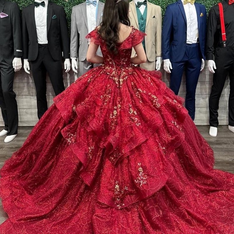 Red Sparkly Quinceanera Dresses 2024 Formal Party Beading Lace Appliques Sweet 15 Dress Graduation Ball Gwon Prom Gowns 0702
