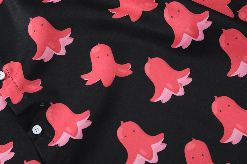 Men's Casual Shirts Hong Kong Style Vintage Bell Flower Full Print Short Sleeve Shirt Men and Women for Hip Hop 230410