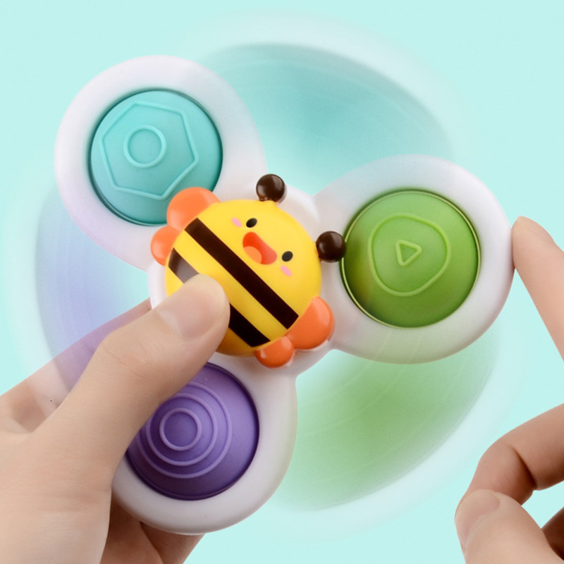 Bath Toys 3Pcs/Set Baby Bath Toys Funny Bathing Sucker Spinner Suction Cup Cartoon Rattles Fidget Educational Toys For Children Boys Gifts 230410