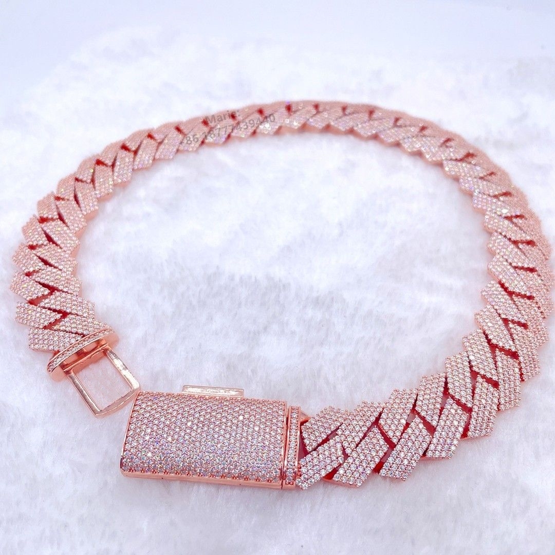 necklace moissanite chain cuban link bracelet designer jewelry rose gold 20mm Width 3 Row hop hip jewelry iced Out moissanite chain designer gift jewe