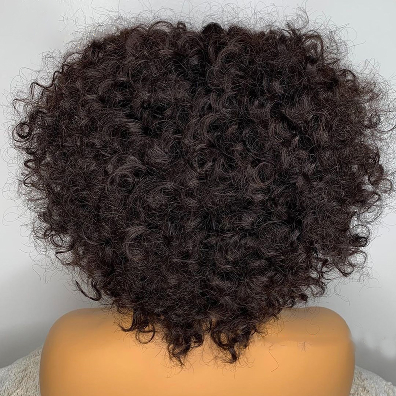 Jerry Curly Short Pixie Bob Cut Human Hair Wigs With Bangs Non lace front Wig Black /Blonde/Red Colored Synthetic Wigs For Women