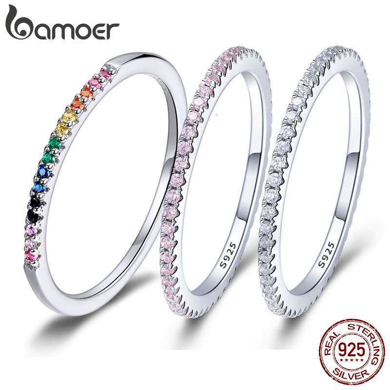 Wedding Rings 925 Sterling Silver CZ Simulated Diamond Stackable Ring Platinum Plated Bands for Women 230410