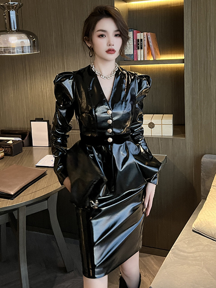 Two Piece Dress High Quality Y2K Fashion Faux Leather Chic Black 2 Pieces Outfits Vintage Puff Sleeve Tops Jacket Coat Midi Skirt Mujer Slim Set 230410
Two Piece Dress High Quality Y2K Fashion Faux Leather Chic Black 2 Pieces Outfits Vintage Puff Sleeve Tops Jacket Coat Midi Skirt Mujer Slim Set 230410