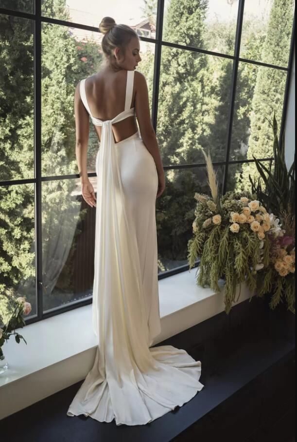 Beach Simple Mermaid Wedding Dresses modern Sweetheart Neck Side Split Backless matte stain Bridal Gowns vestidos de novia