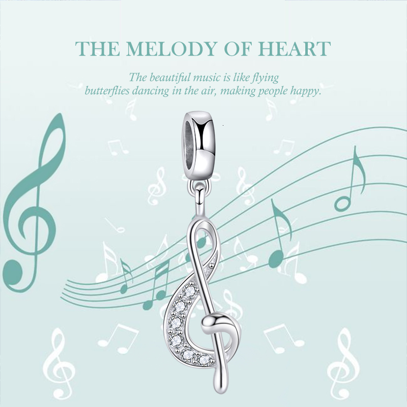 Charms Xiaojing 925 Sterling Silver Musical Note Pendant Beads Zircon Charms Fit European Bracelet Jewelry for Women Musician Gift 230411