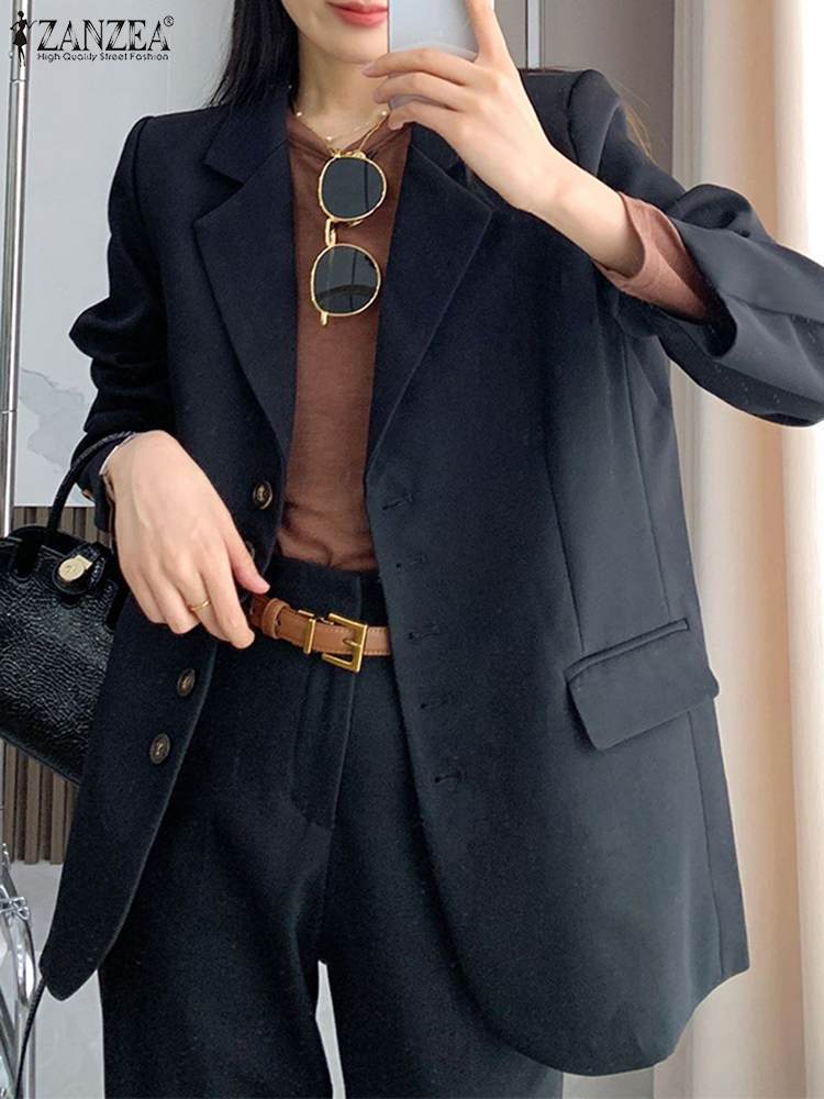 Women's Suits Blazers Oversized Women Long Sleeve Blazer Top Casual Spring Autumn Fashion Office Lady Outwear ZANZEA 2023 Solid Coats Work Wears 
