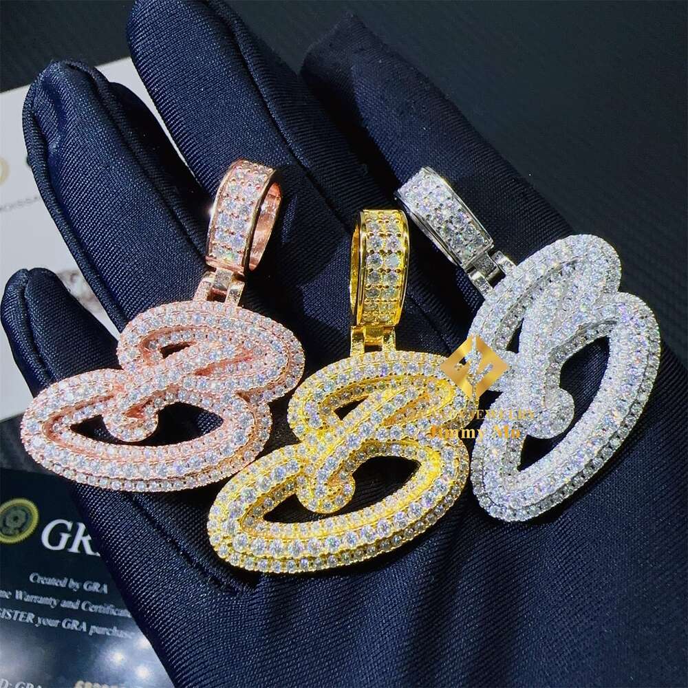 GRA Certificates Hip Hop Iced Out Fire Jewelry Sterg Sier VVS1 Moissanite Initial B Letter Pendant