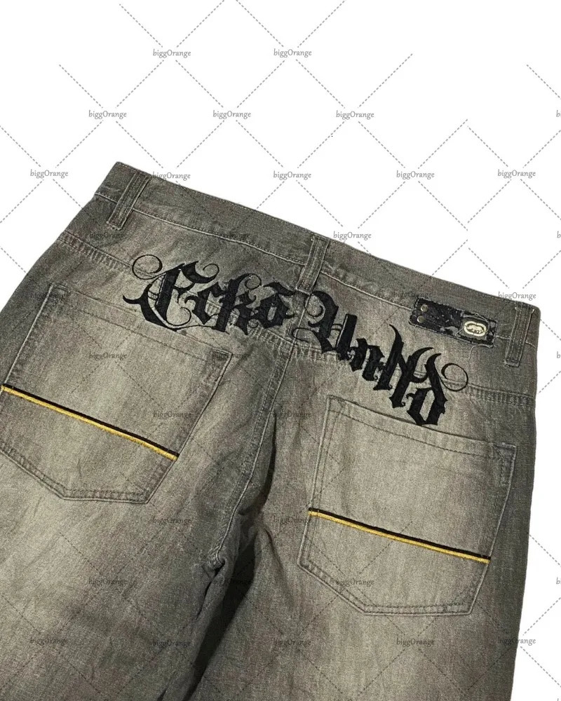 Men's Jeans Y2K American Style Embroidered High-waist Jeans Men High Street Trendy Straight Pants Casual Loose Oversized Wide-leg Pants 231110