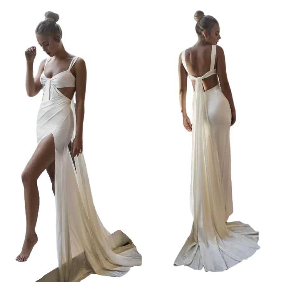 Beach Simple Mermaid Wedding Dresses modern Sweetheart Neck Side Split Backless matte stain Bridal Gowns vestidos de novia