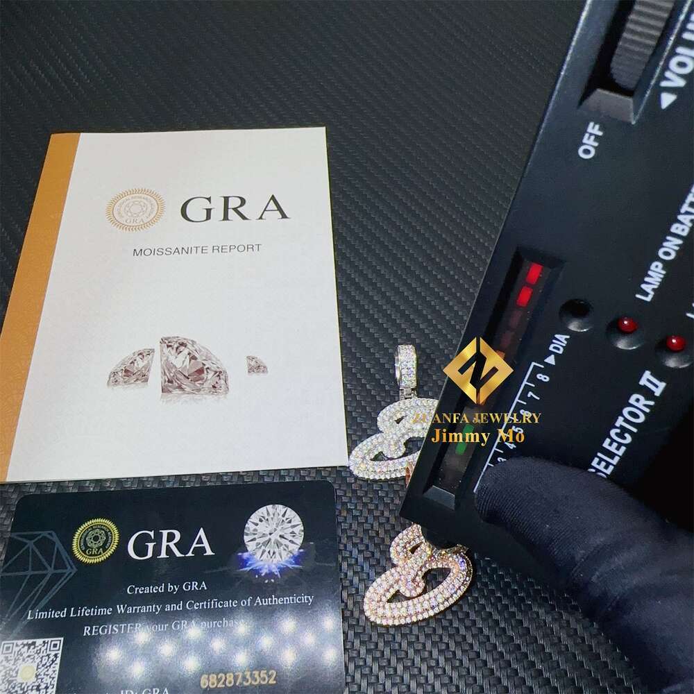 GRA Certificates Hip Hop Iced Out Fire Jewelry Sterg Sier VVS1 Moissanite Initial B Letter Pendant