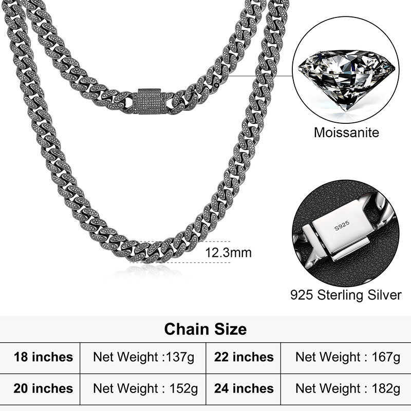 designer design pendant necklaces fresh item 12mm black vvs moissanite iced out k chain hip hop fine jewelry sterg sier dia cuban necklace