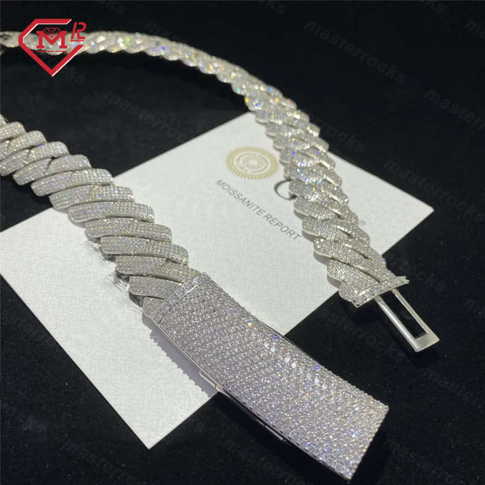 necklace moissanite chain Custom 20mm Width 4 Rows Miami Cuban Link Bling Real S925 Heavy Hip Hop Chain Vvs Moissanite Chain Cuban