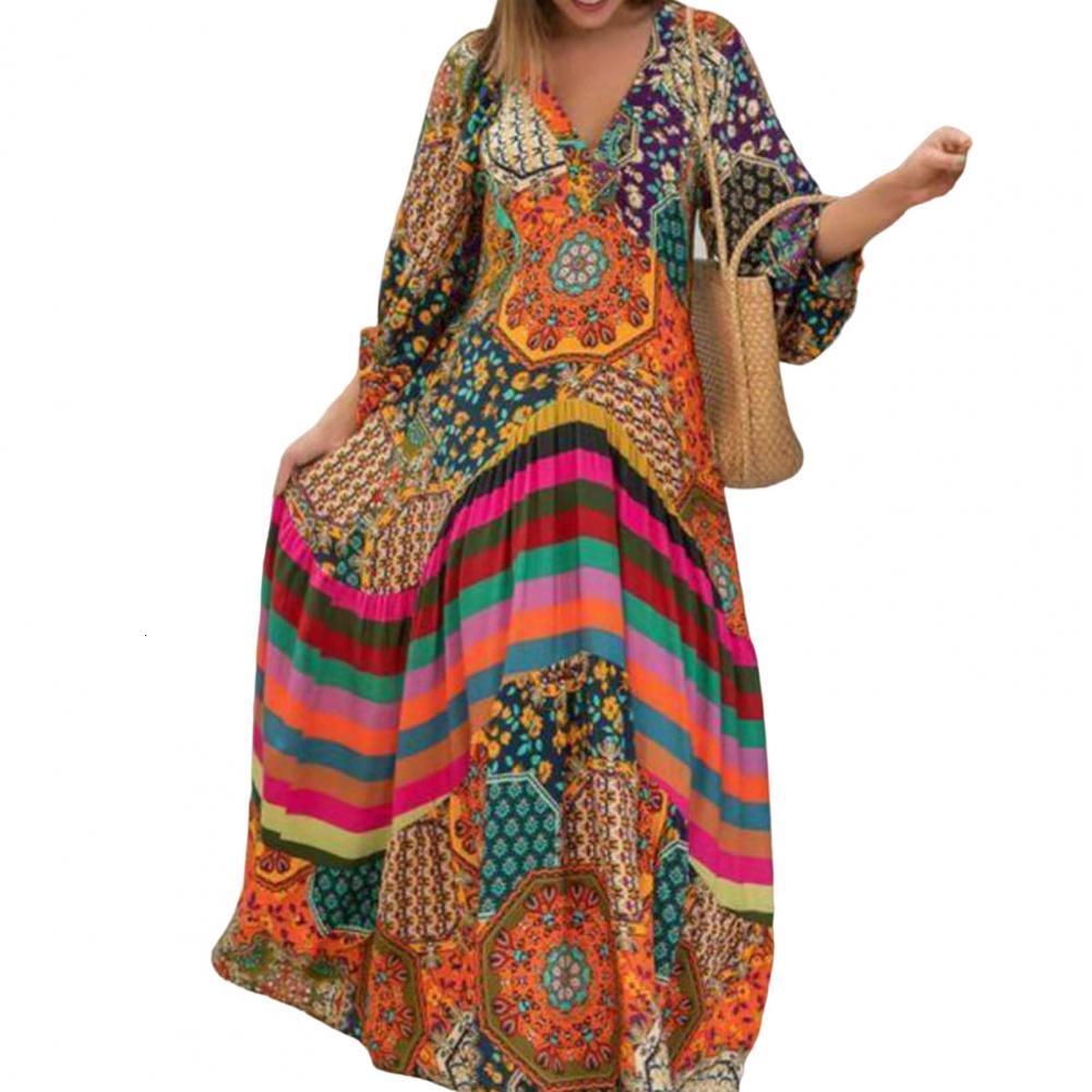 Casual Dresses Retro Dress Chic Pleated Maxi Dress Summer Ethnic Print Pattern Oversized Long Dress Female Clothing 230410