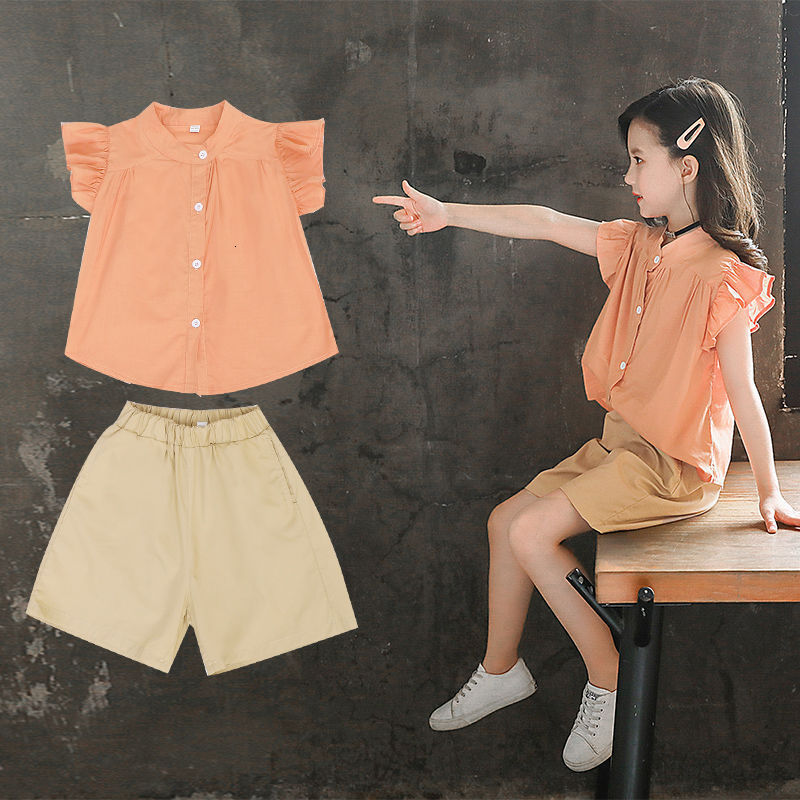 Clothing Sets Baby Summer Suits for Girl Short Sleeve Blouse s 2 Piece Set Child Wid leg Pants Kids Cotton Outfits Clothes 230411