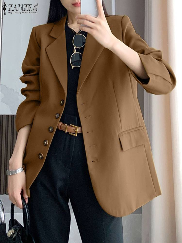 Women's Suits Blazers Oversized Women Long Sleeve Blazer Top Casual Spring Autumn Fashion Office Lady Outwear ZANZEA 2023 Solid Coats Work Wears 