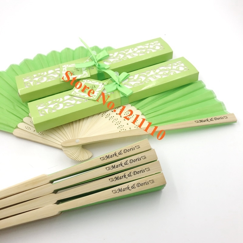 Party Favor 24/30PCS Custom Folding Fan Personalized Bride Groom's Name Date Silk Wedding Dance Hand with Gift Box Favors 230410