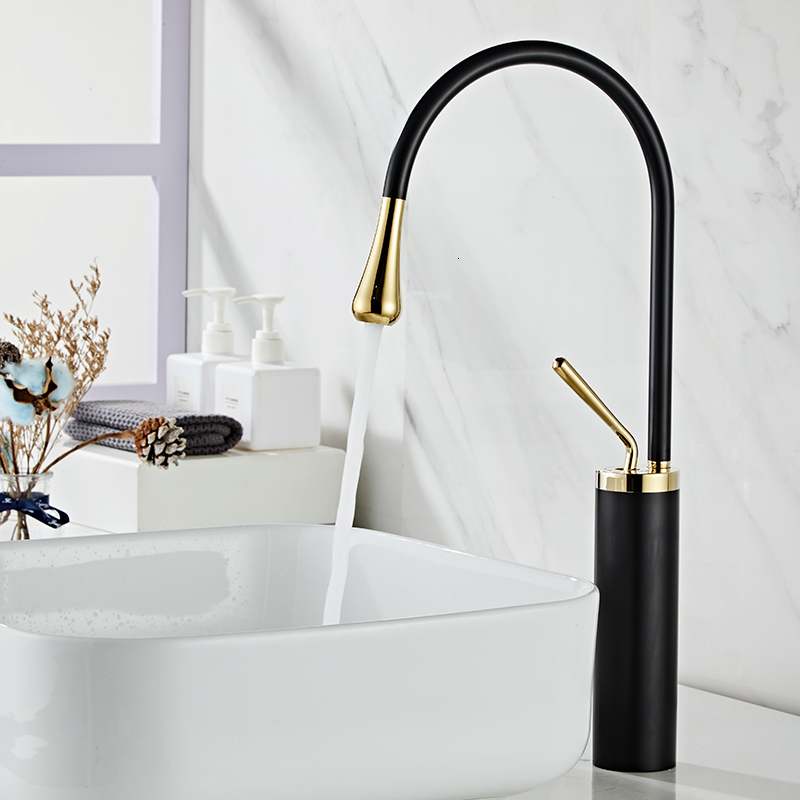 Bathroom Sink Faucets Brass Brushed ly Drop Style Basin Faucet Cold Mixer Tap 360 Swivel Waterfall Art Crane 9008W 230410