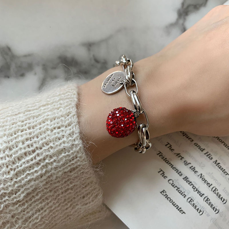 Charm Bracelets FOXANRY Silver Color Thick Chain for Women Trendy Elegant Charming Sparkling Strawberry Zircon Party Jewelry 230411
