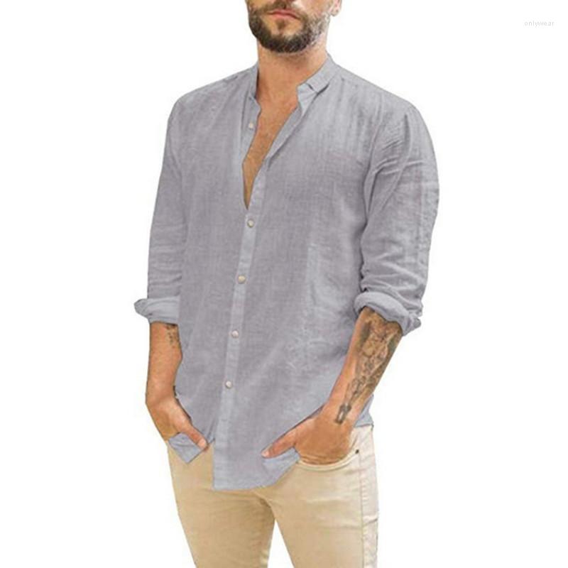 Men's Casual Shirts Camisas Linen Shirt Men Long Sleeves Blouse Loose Tops Spring Summer Handsome Leisure White Blue