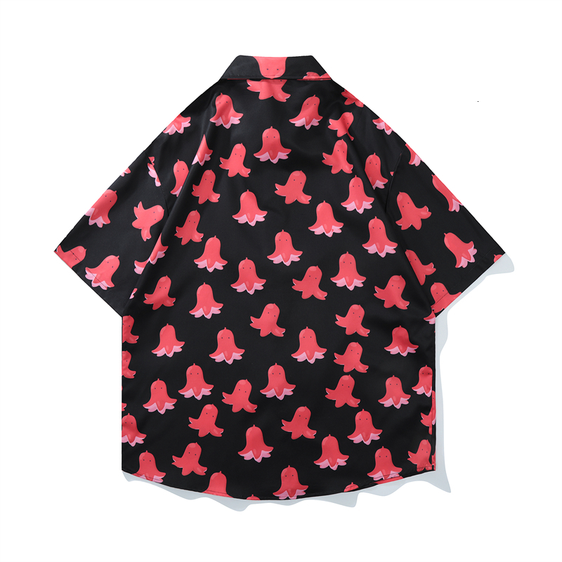 Men's Casual Shirts Hong Kong Style Vintage Bell Flower Full Print Short Sleeve Shirt Men and Women for Hip Hop 230410