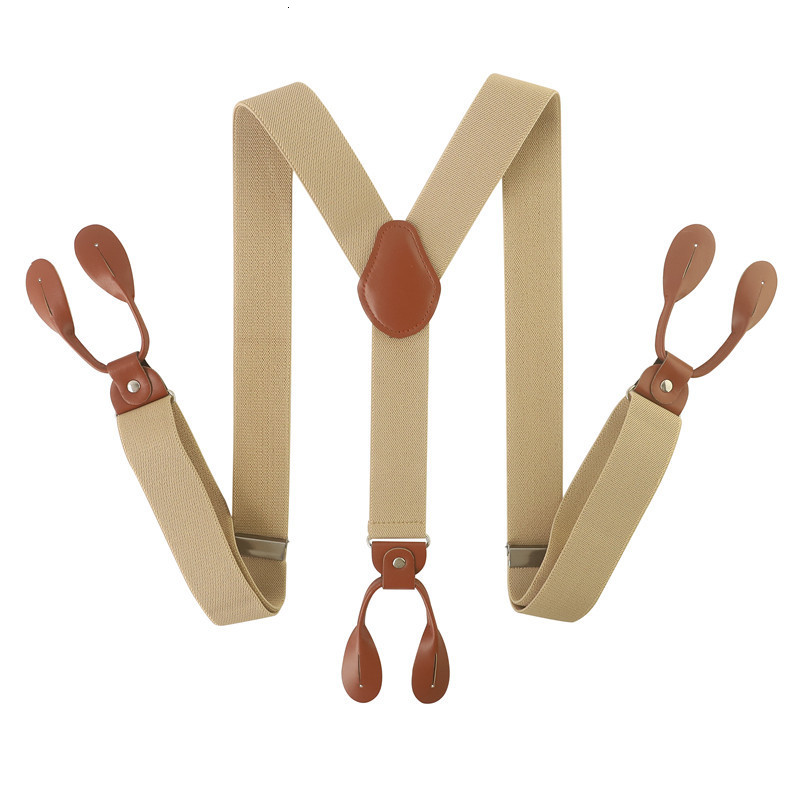 Suspenders 35mm Width Suspenders For Men Brown PU Synthetic Leather Trimmed Button Y Back Men Fashion Suspenders Pant Braces Dad Gift 230411
