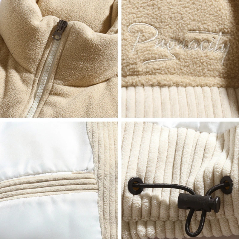 Men's Down Parkas Winter Warm Cotton Jacket Men's Thickened Corduroy Bread Suit Contrast Color Stitching American Vintage Cotton Coat Jacket