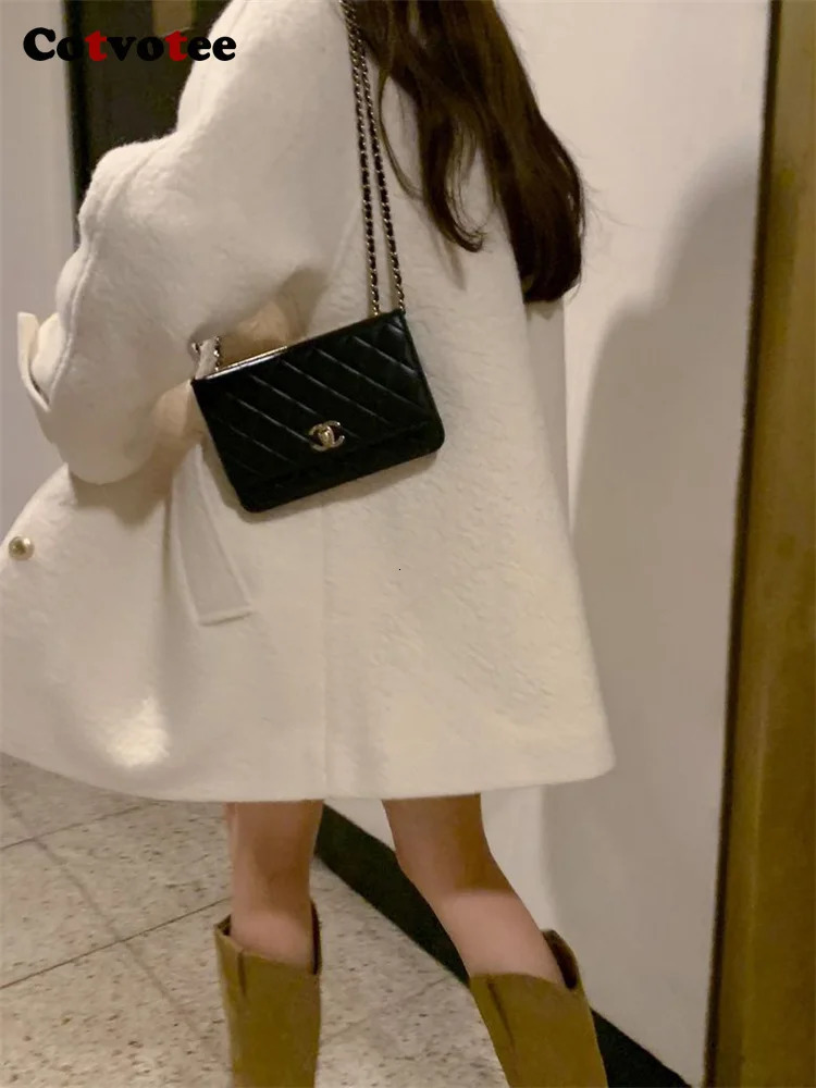 Women's Wool Blends Cotvotee Loose Coat Women Autumn Winter 2023 Fashion Turn Down Collar Jacket Vintage Casual Button Up Long Sleeve Coats 23111