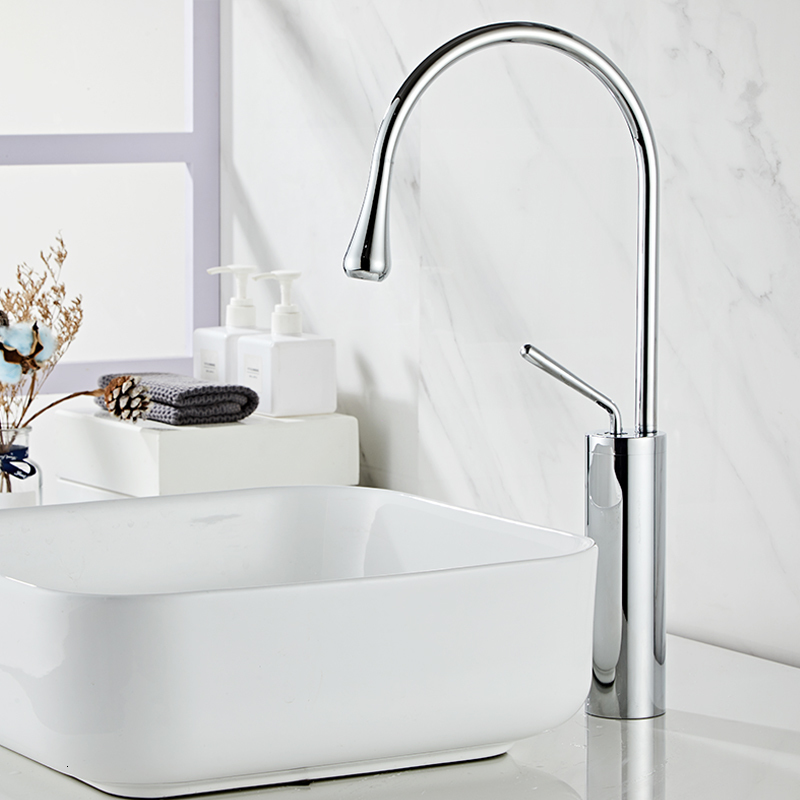 Bathroom Sink Faucets Brass Brushed ly Drop Style Basin Faucet Cold Mixer Tap 360 Swivel Waterfall Art Crane 9008W 230410