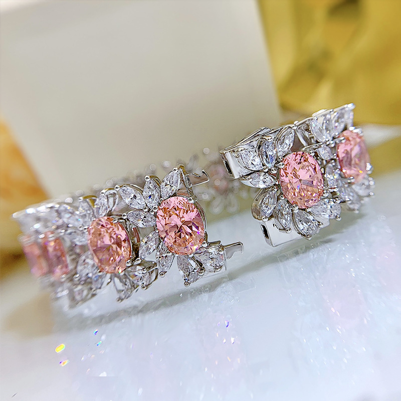 Flower Paparacha Diamond Bangle Bracelet 100% Real 925 Sterling silver Wedding Bracelets For Women Engagement Party Jewelry