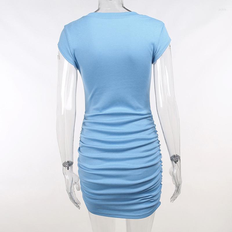 Casual Dresses Women Wrapped Knitted Dress Short Sleeve Solid Color Pleated Ruched Bodycon For Party Spring Summer Y2K 90s
