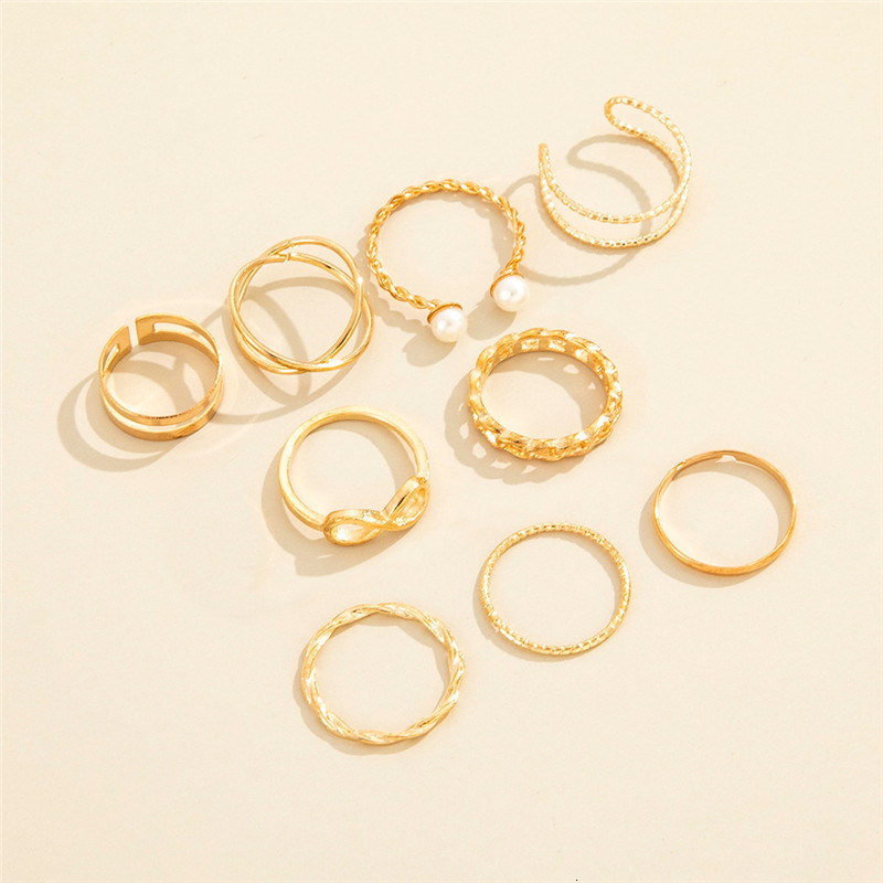 Band Rings 9pcs Punk Gold Color Chain Rings Set For Women Girls Fashion Irregular Finger Thin Rings Gift Female Knuckle Jewelry Party 230410