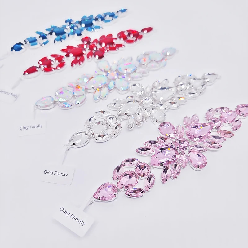 Chokers Qing Family 1pcs Crystal AB Sew On s Applique waterdrop Bottom Glitter Flatback Sewing DIY Wedding Dress Accessories 231110