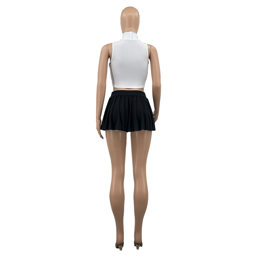 Women's Mini Pleated Skirts Sexy Solid Color Club Y2k High Wiast Stretchy Tennis Skater A-line Mini Length Skirt for School Party
