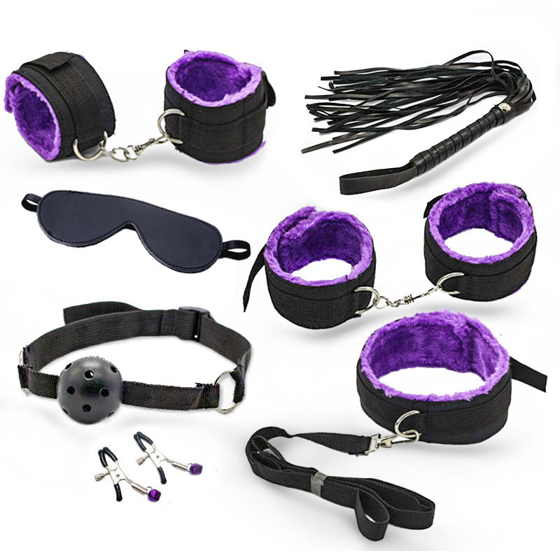 Cockrings Leopard 7 Pcs set Sexy Lingerie PU Leather BDSM Bondage Set Hand Cuffs Footcuff Whip Rope Blindfold Erotic Toys 230411