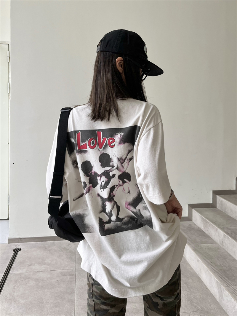 Mens TShirts A letter from Saint Michel Love Ti Cupid printed with old short sleeve American style loose casual street Tshirt for men 230410